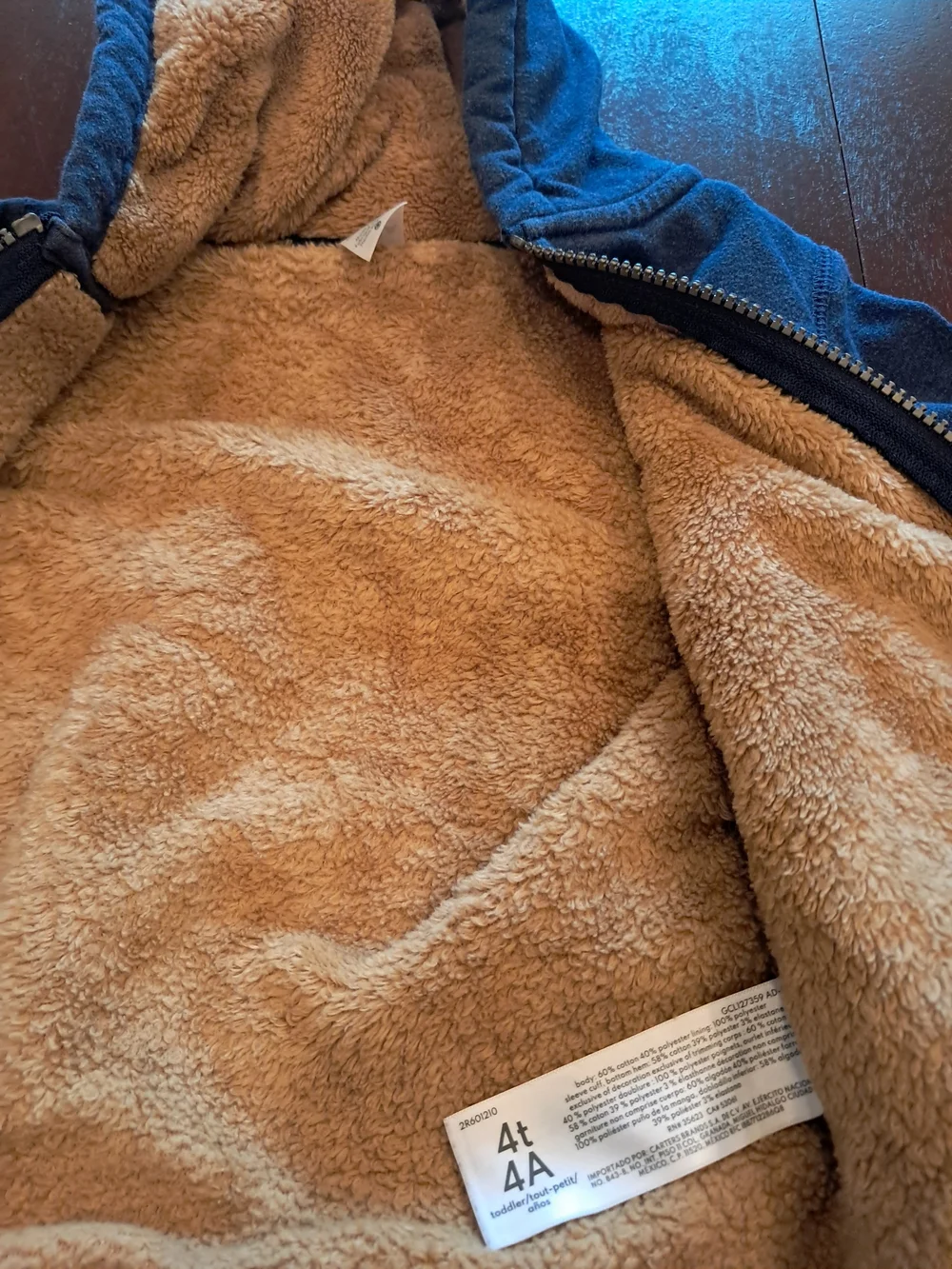 Carter's Navy Zip-Up Hoodie with Mustard Lining